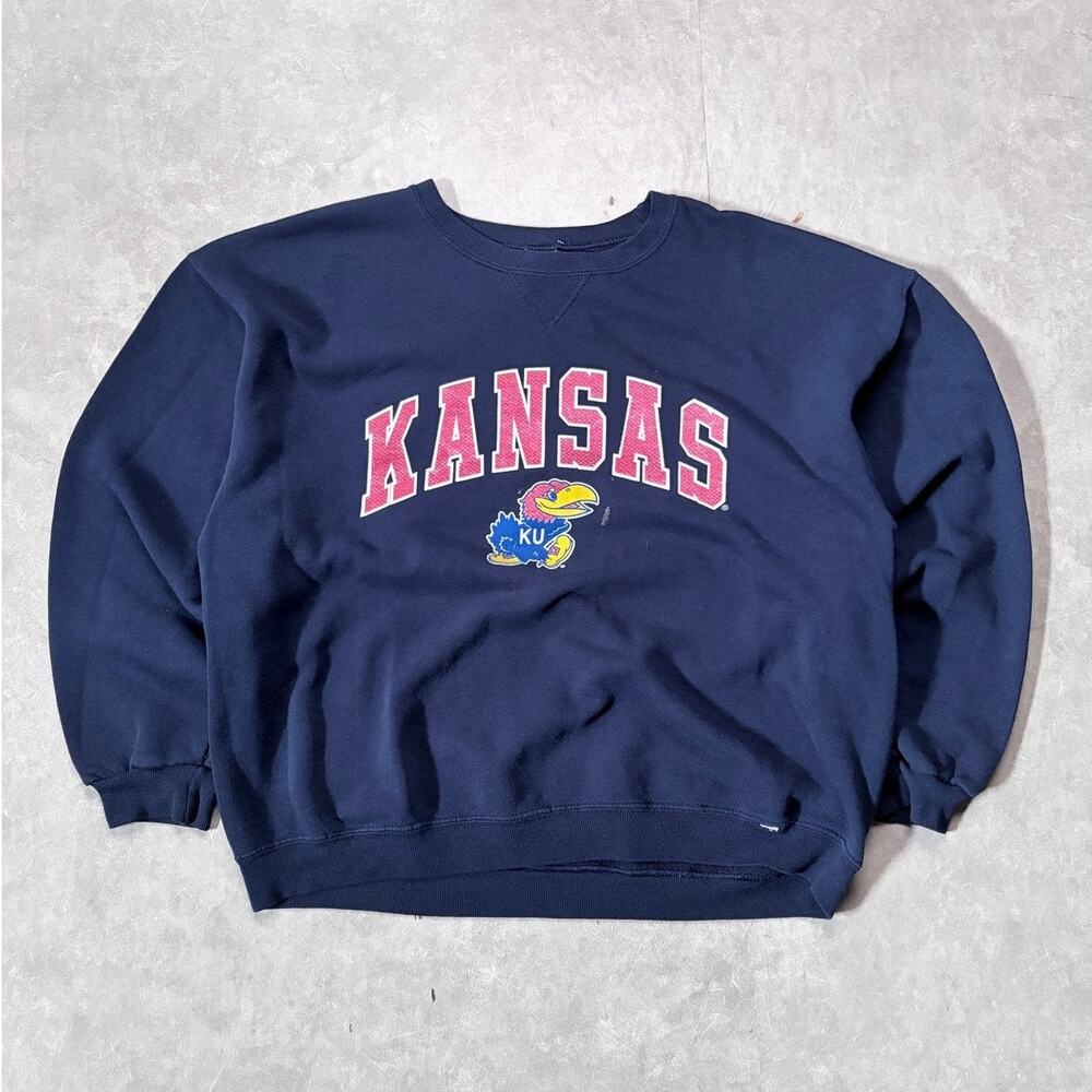 2000s Vintage Kansas Jayhawks Distressed Navy Crewneck -XL